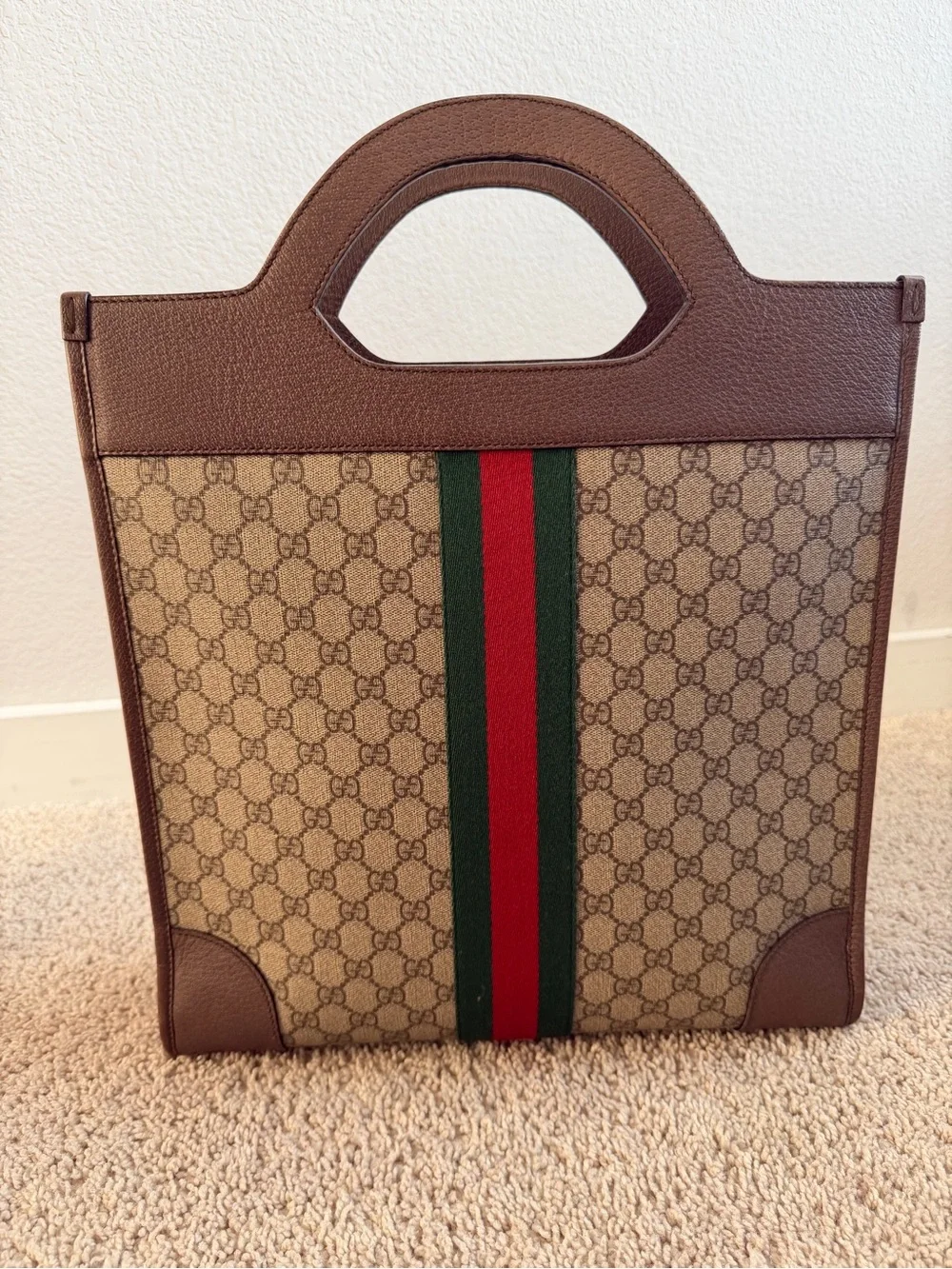 Gucci Medium Ophidia Cut Out Handle Tote GG Coated Canvas
